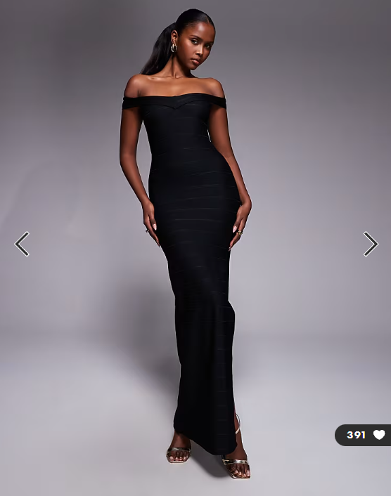 Kaiia exclusive bardot bandage side split maxi dress in black