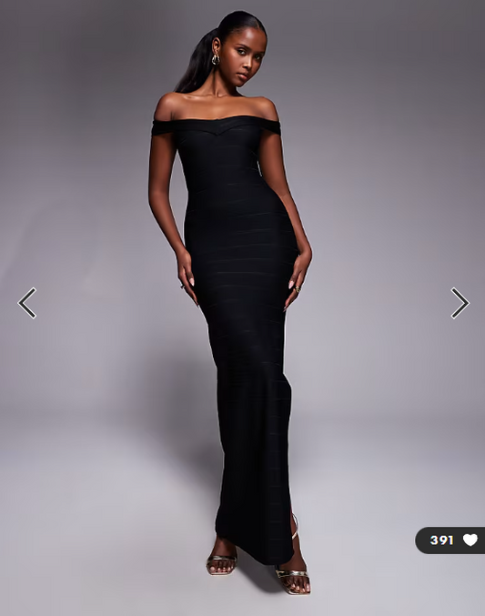 Kaiia exclusive bardot bandage side split maxi dress in black