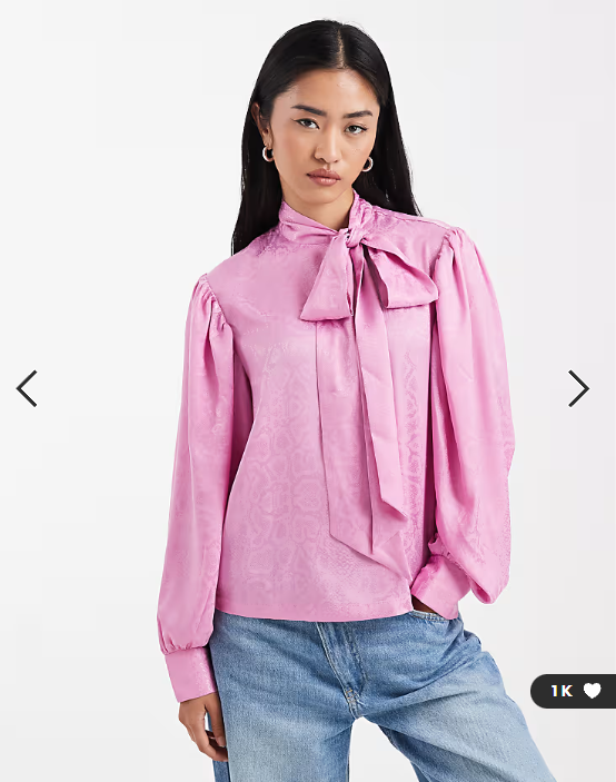 ASOS DESIGN animal jacquard tie neck blouse in pink