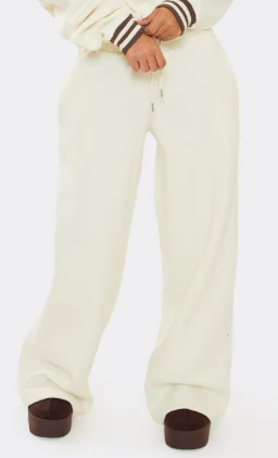 Ego - Drawstring Tie Waist Straight Leg Joggers In Cream