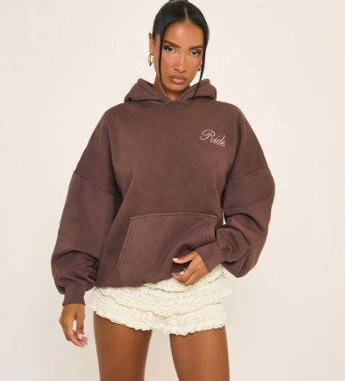 Long Sleeve Back Graphic Detail Hoodie In Brown