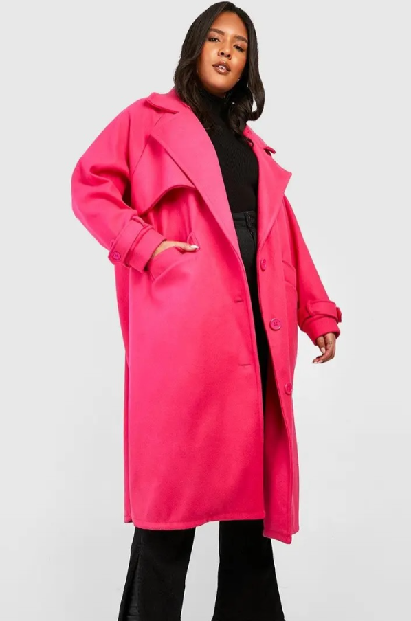boohoo Premium Wool Look Oversized Coat bright pink