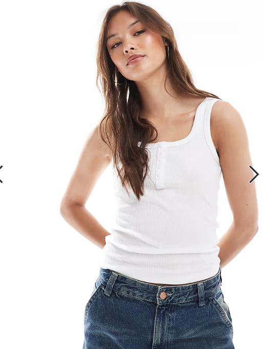 Brave Soul button down square neck vest in white