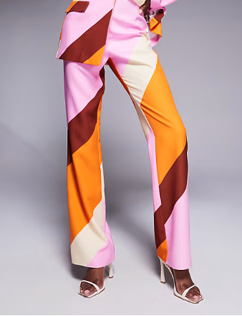 ASOS LUXE co-ord tailored suit trousers in striped print in pink