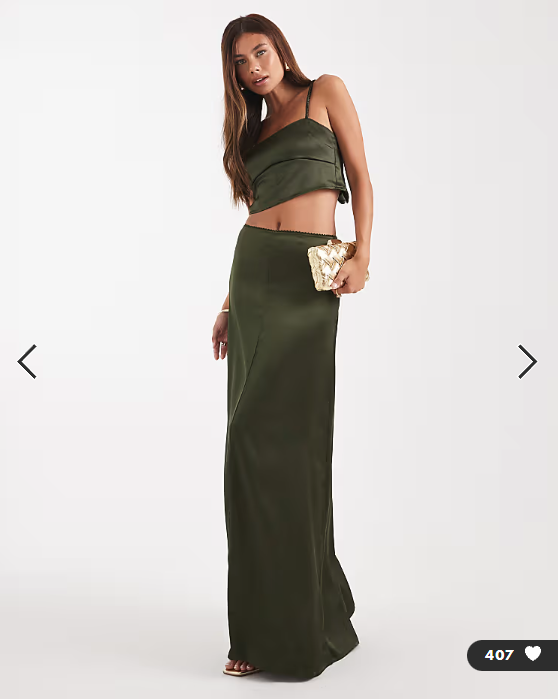 ASOS DESIGN satin co-ord maxi skirt in green