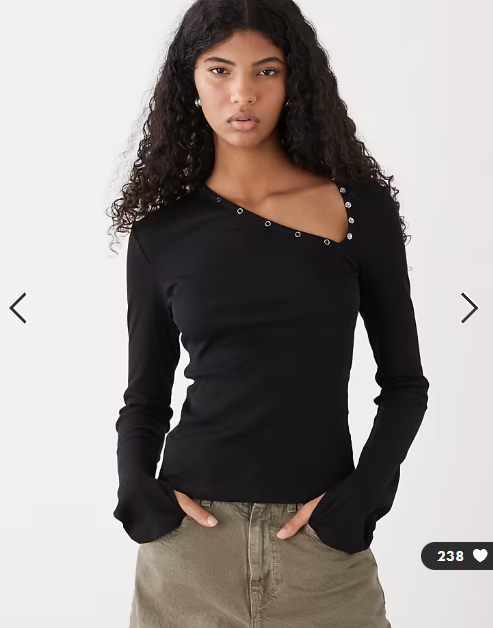 Weekday asymmetric snap button detailing long sleeve top in black