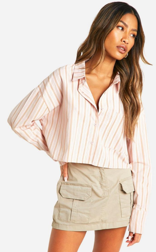 Boohoo - Striped Boxy Crop Shirt