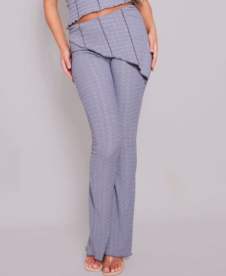 Charcoal Textured Asymmetric Detailing Flare Trousers