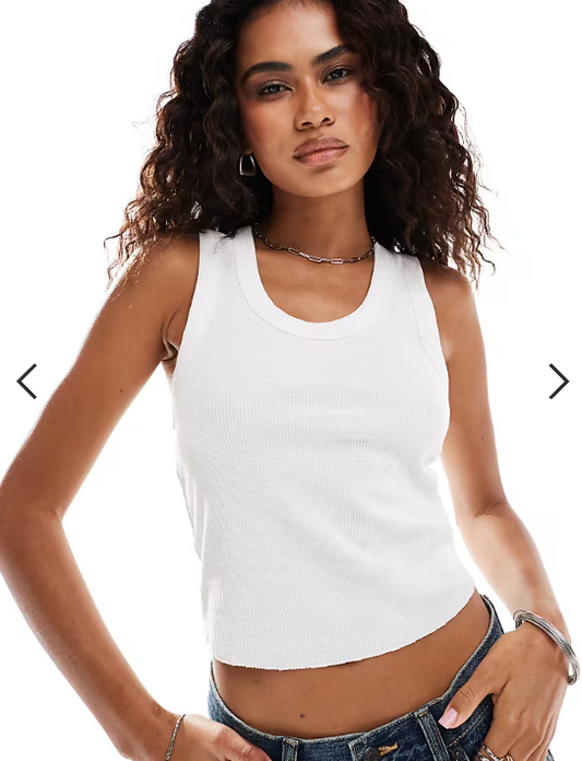 COLLUSION waffle vest top in white
