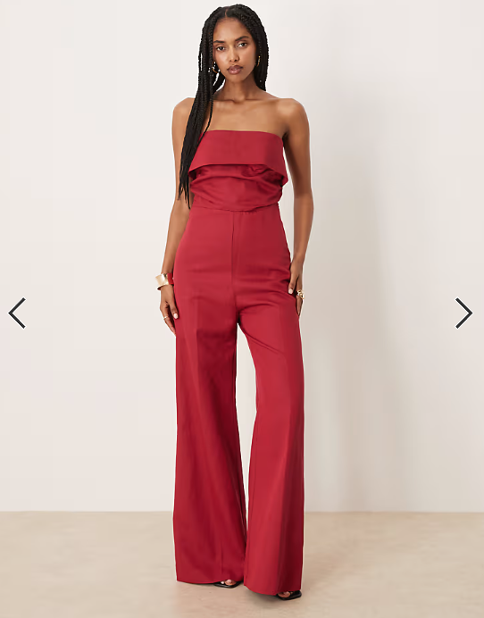 Mango bandeau fold detail jumpsuit in dark red