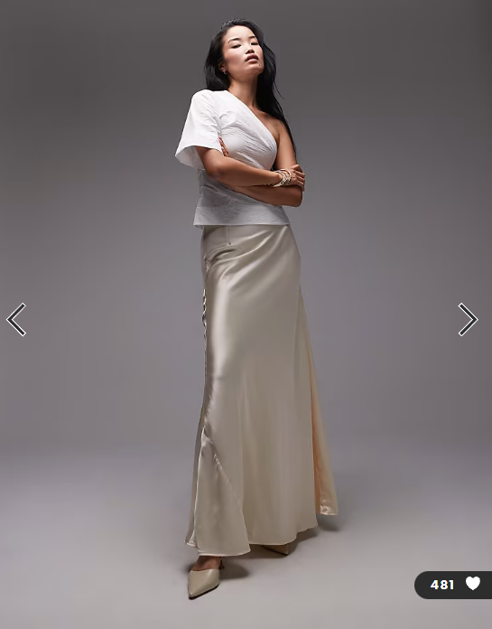 ASOS DESIGN volume drape satin maxi skirt in oyster