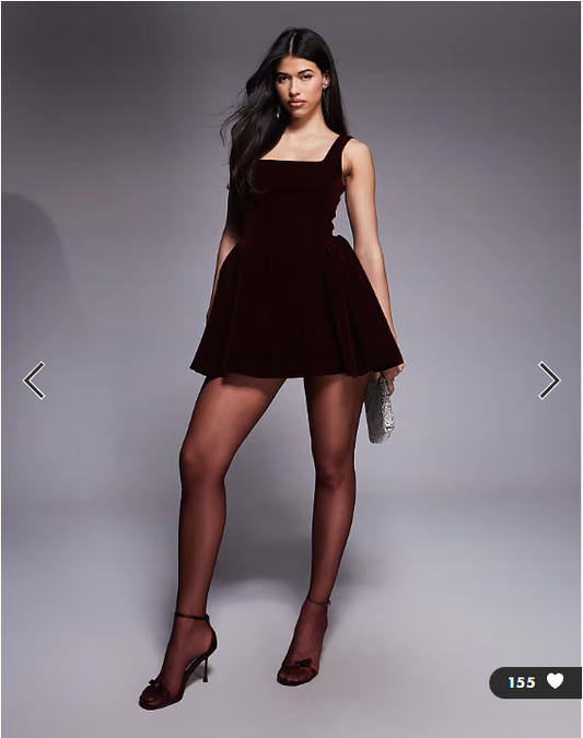 Asos - Wanderdoll Lucky velvet square neck hip detail mini dress in burgundy