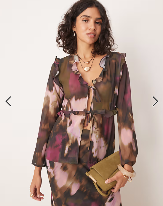 Pretty Lavish long sleeve ruffle top co-ord in abstract print