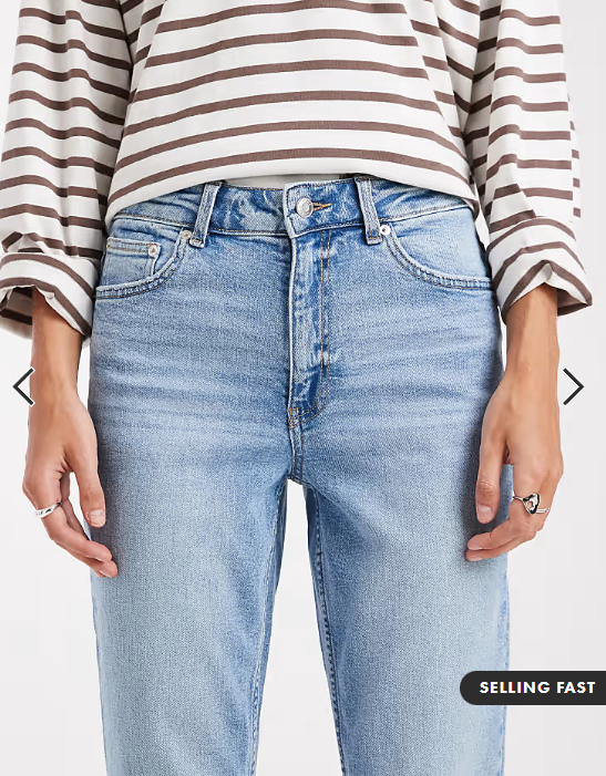 ASOS DESIGN slim fit mom jeans in mid blue