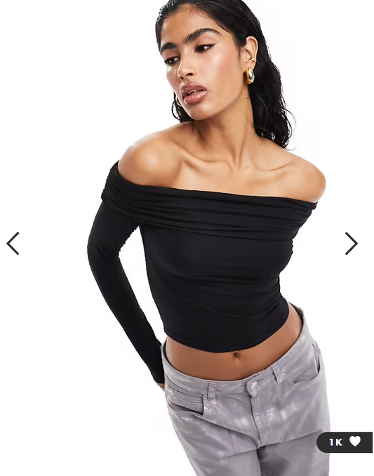 ASOS DESIGN slinky bardot long sleeve top in black