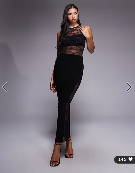 Kaiia exclusive slinky lace sheer lace panel detail sleeveless maxi dress in black