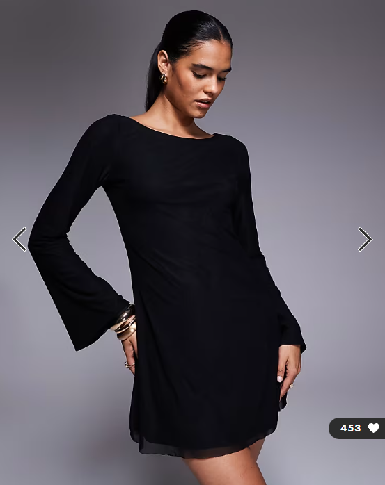 Princess Polly Lukea mesh flare sleeve open back mini dress in black