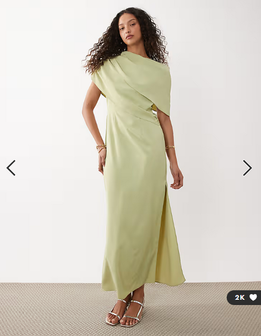 ASOS DESIGN fallen shoulder midi dress in sage