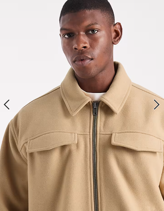 ASOS DESIGN boxy harrington jacket in wool look in camel