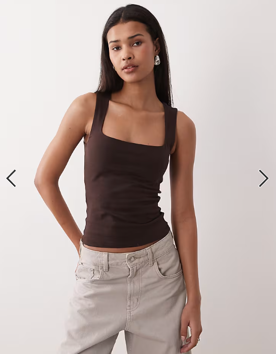 Gina Tricot square neck tank top in brown
