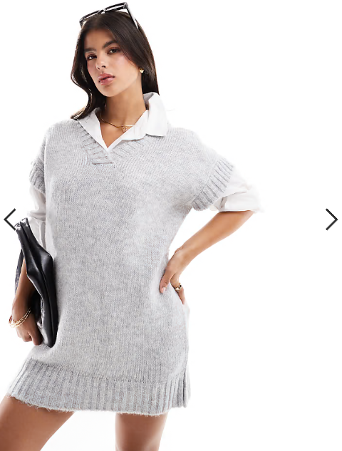 Miss Selfridge knitted vest mini dress in grey marl