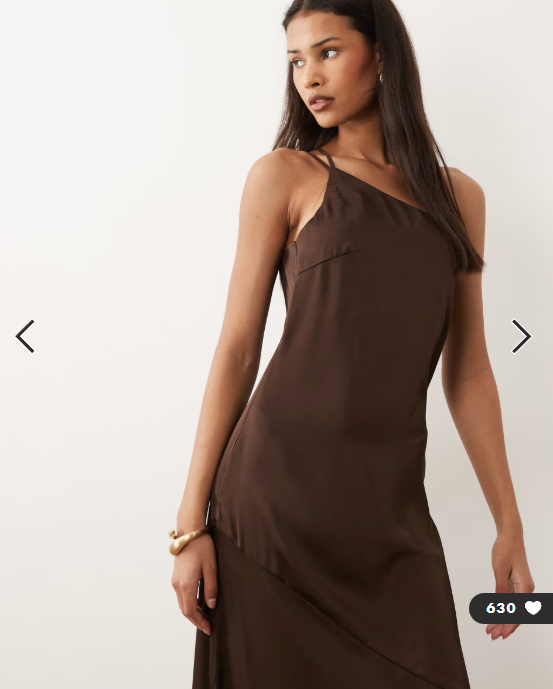 Vila one shoulder strap detail satin maxi dress in chocolate brown