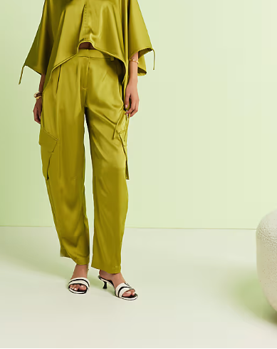 ASOS DESIGN satin utility barrel trousers co-ord in green