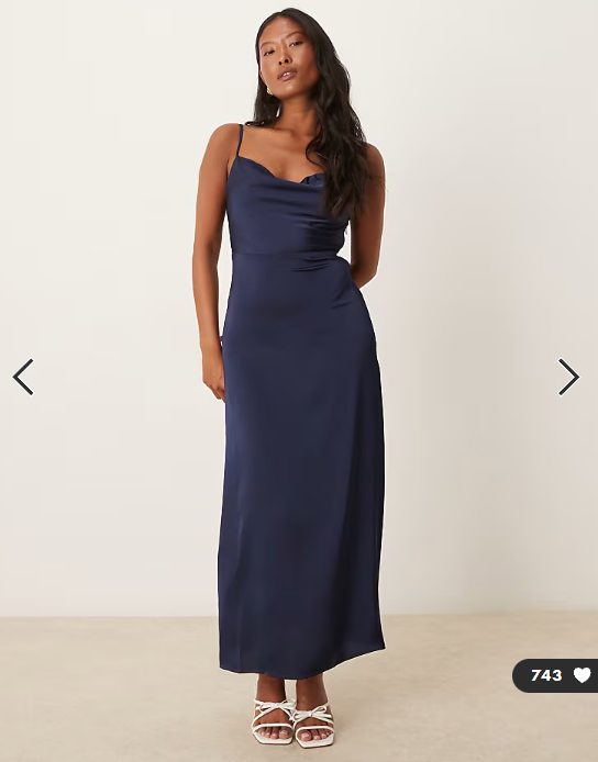 Vila Petite satin cowl neck cami maxi dress in navy