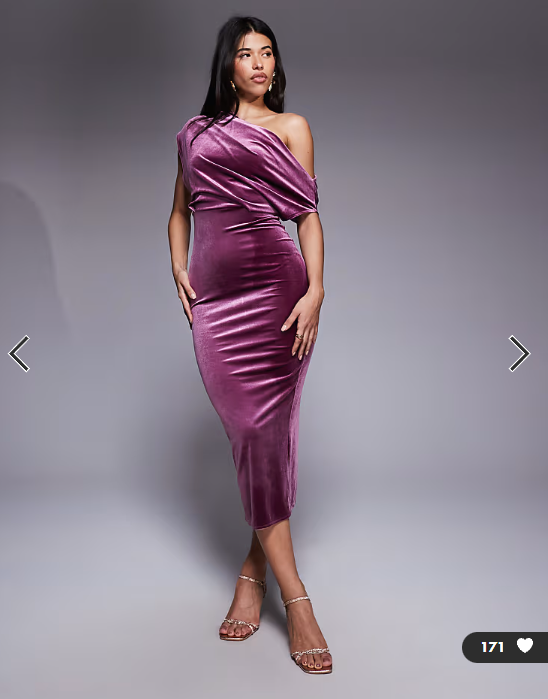 ASOS DESIGN velvet dramatic neckline midi dress in dusky rose