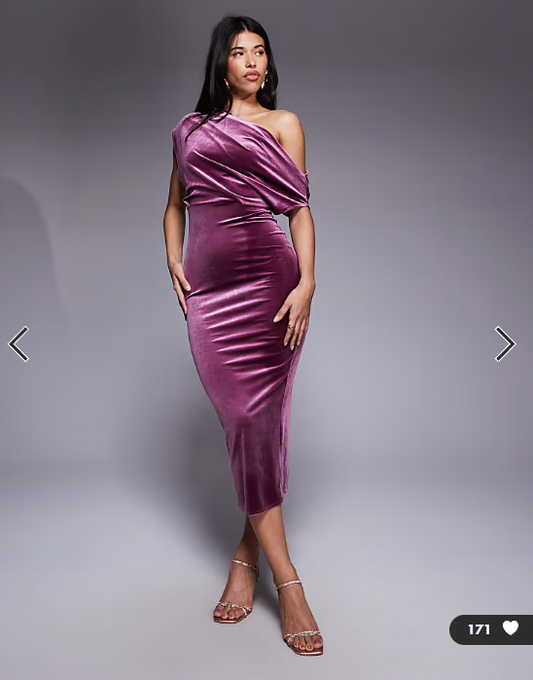 ASOS DESIGN velvet dramatic neckline midi dress in dusky rose