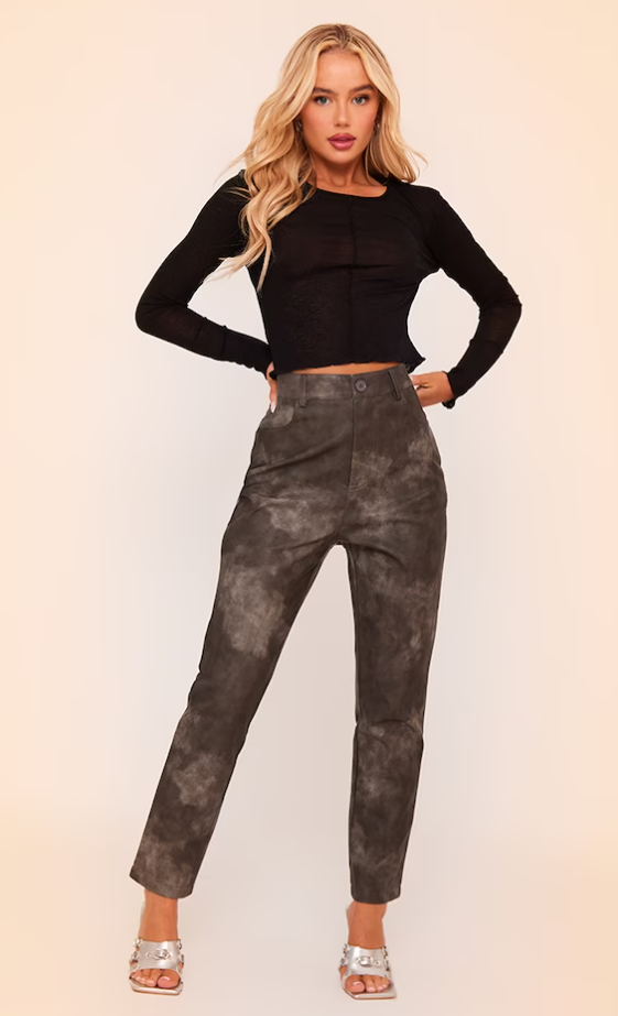 Washed Black Faux Leather Cropped Trousers