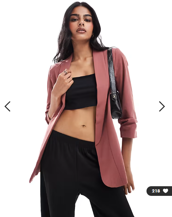 Pieces blazer with ruched sleeves in spice