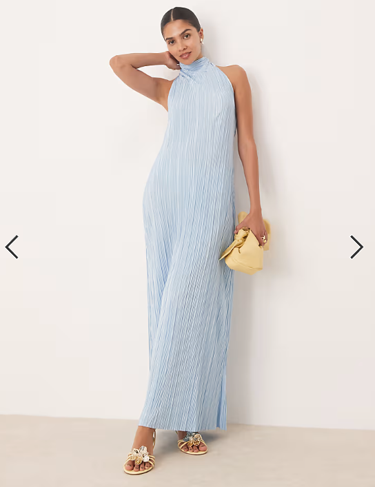 ASOS DESIGN plisse halter tie maxi dress in baby blue