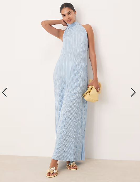 ASOS DESIGN plisse halter tie maxi dress in baby blue
