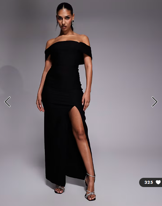 Asos Vesper bengaline deep bardot bodycon thigh split maxi dress in black