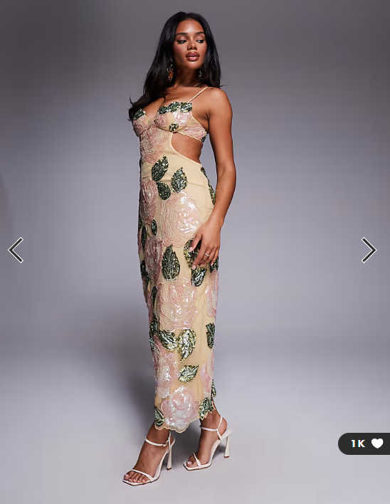 ASOS LUXE embellished beaded rose maxi dress in cream