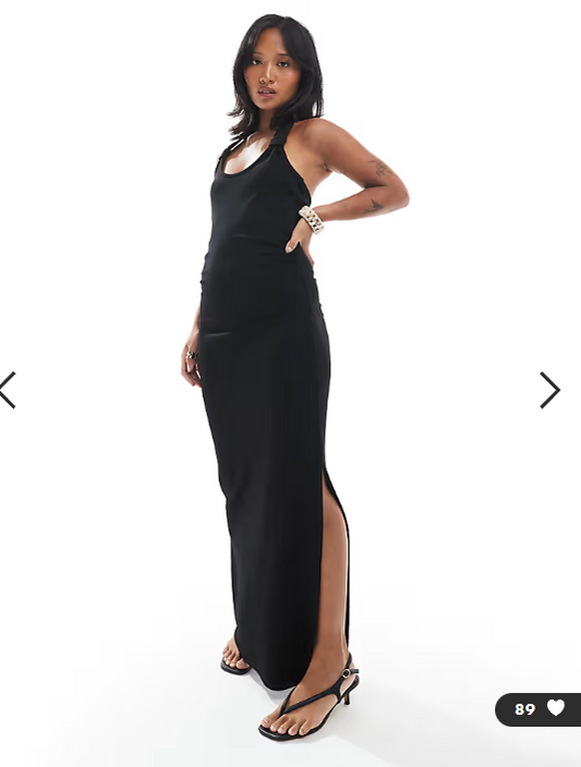 4th & Reckless Petite exclusive knot detail halterneck maxi dress in black