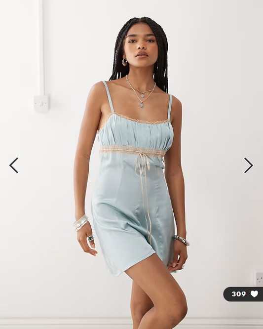 Reclaimed Vintage festival satin playsuit in mint green with lace trims