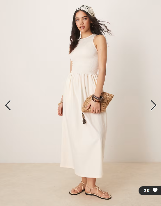 ASOS DESIGN racer crinkle bodice poplin skirt midi dress in cream
