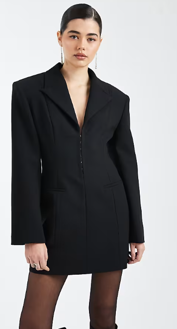 ASOS DESIGN plunge front cinched tailored dress in black