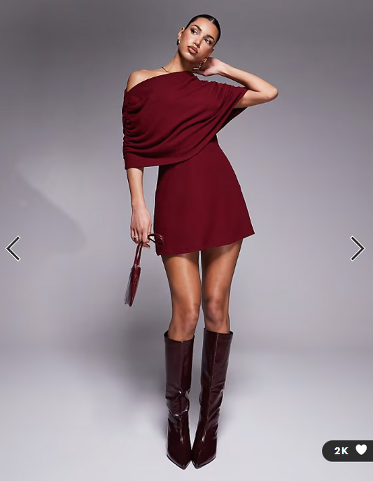 ASOS DESIGN supersoft cape overlay mini dress in burgundy