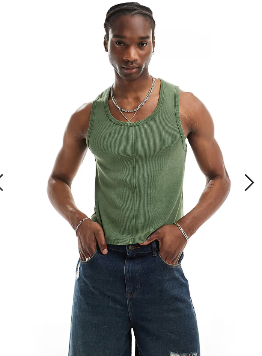 Reclaimed Vintage ribbed vest with seaming detail in washed khaki