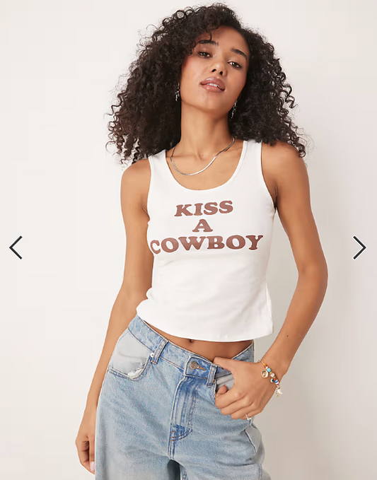 ASOS DESIGN vest top with kiss a cowboy graphic