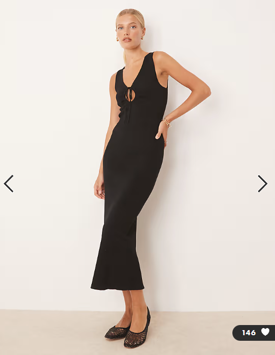 Mango compact knit midi tea dress with tie detail in black