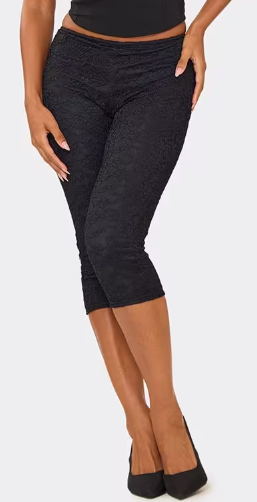 Ego - Low Rise Capri Leggings In Black Lace