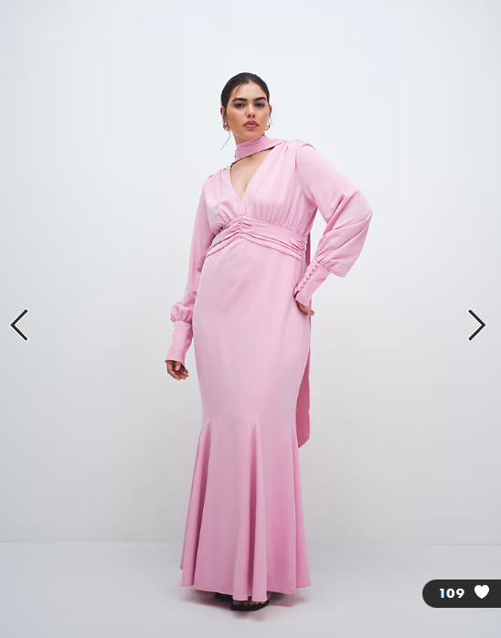 Pretty Lavish Curve satin scarf detail v neck deep cuff maxi dress in pink