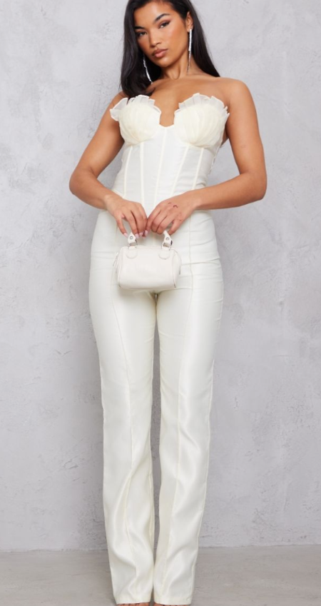 Cream Organza Cup Detail Corset Satin Bandeau Jumpsuit