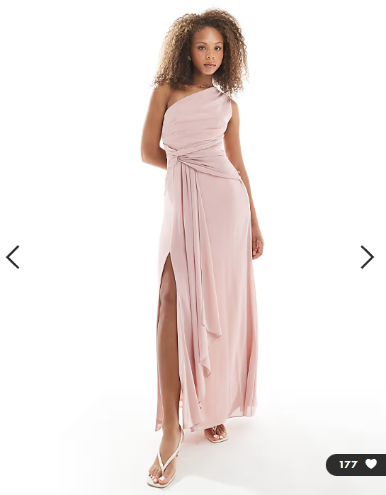 TFNC Bridesmaids one shoulder drape front maxi dress in mauve pink