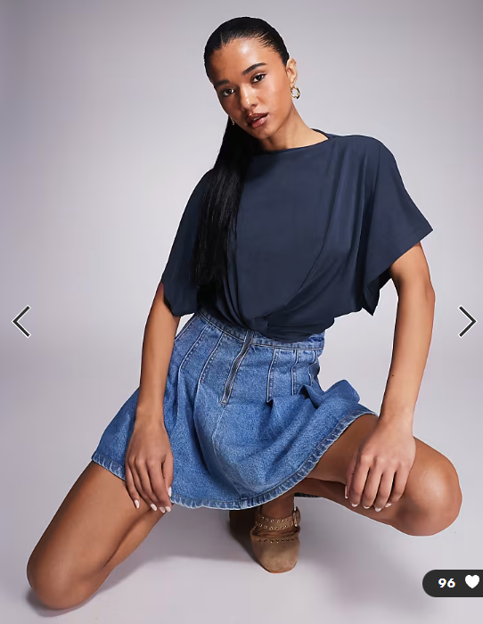ASOS DESIGN grown on neck floaty batwring top with twist front detail in navy