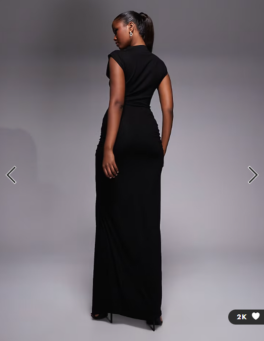 ASOS DESIGN maxi ruched side dress with thigh split in black